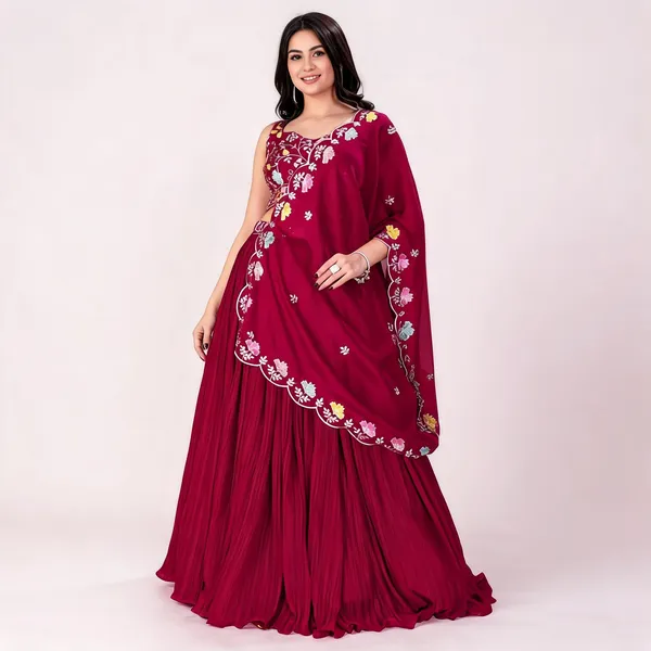 Red_Georgette_Lehenga_Women_Festive_Wedding_Collection_For_Women