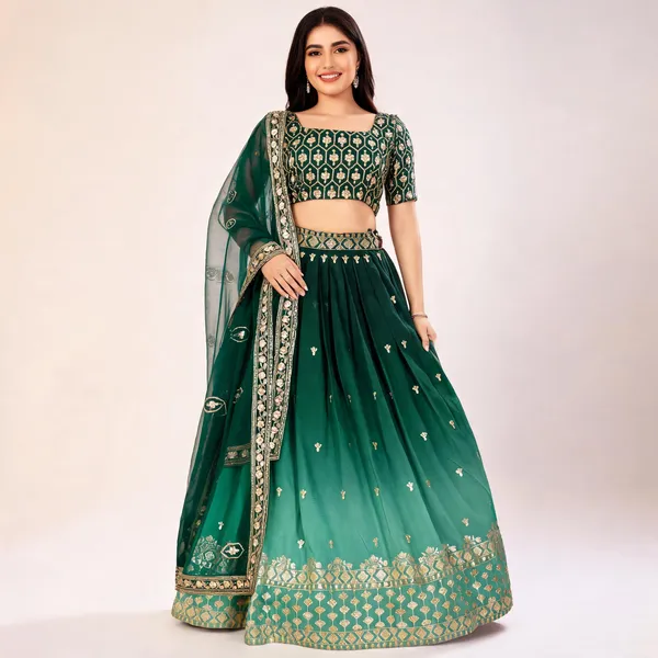 Green_Plain_Lehenga_With_Crease_Work_Heavy_Simmer_Silk_Women_Festive_Wedding_Collection_For_Women