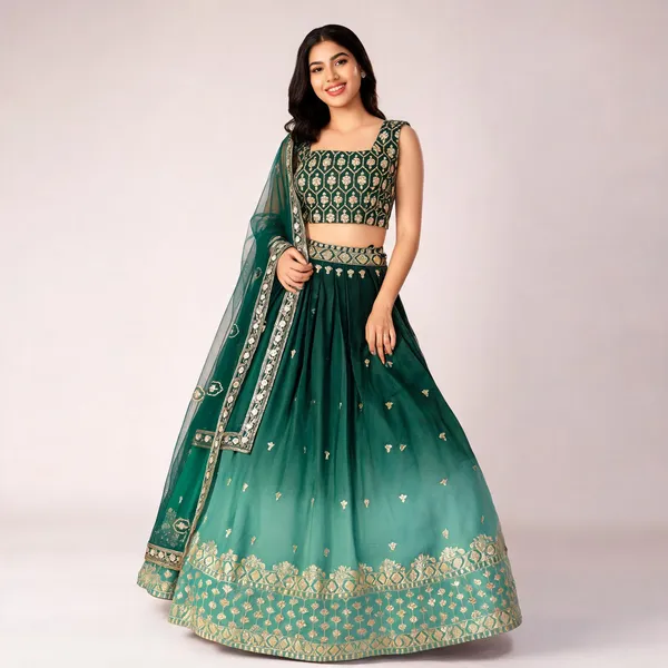 Green_Plain_Lehenga_With_Crease_Work_Heavy_Simmer_Silk_Women_Festive_Wedding_Collection_For_Women
