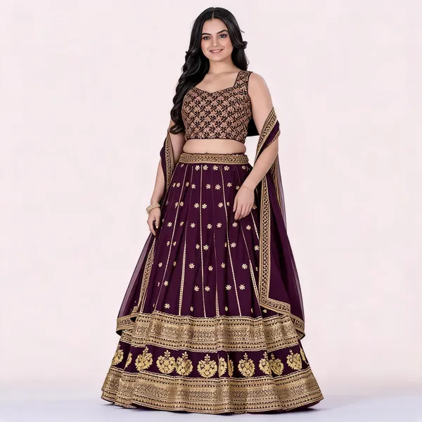 Wine_Lehenga,_Blouse,_Dupatta_Star_Fox_Georgette_Women_Festive_Wedding_Collection_For_Women