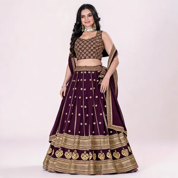 Wine_Lehenga,_Blouse,_Dupatta_Star_Fox_Georgette_Women_Festive_Wedding_Collection_For_Women