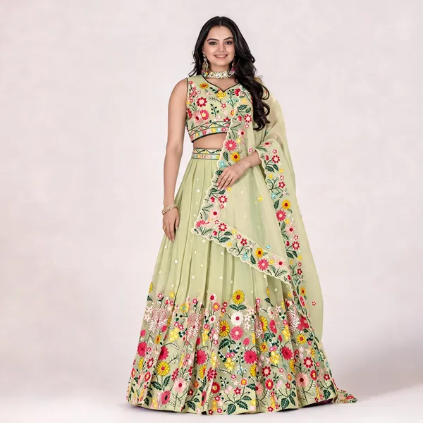Pastel_Green_Lehenga,_Blouse,_Dupatta_Crystal_Fabric_With_Sequence_Embroidery_Thread_Work_Women_Festive_Wedding_Collection_For_Women