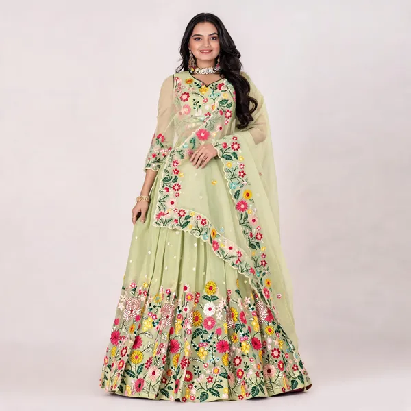 Pastel_Green_Lehenga,_Blouse,_Dupatta_Crystal_Fabric_With_Sequence_Embroidery_Thread_Work_Women_Festive_Wedding_Collection_For_Women