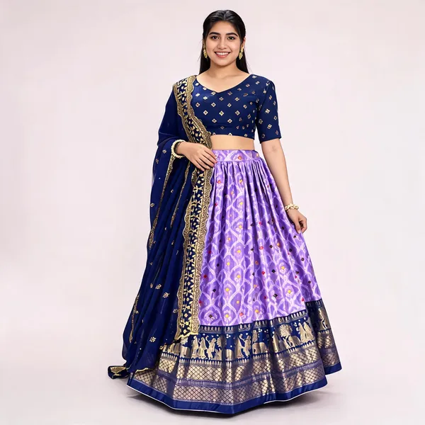 Lavender_Color_Dola_Silk_Printed_Bandhani_Lehenga_Choli_With_Heavy_Embroidery_On_Dupatta_For_Women
