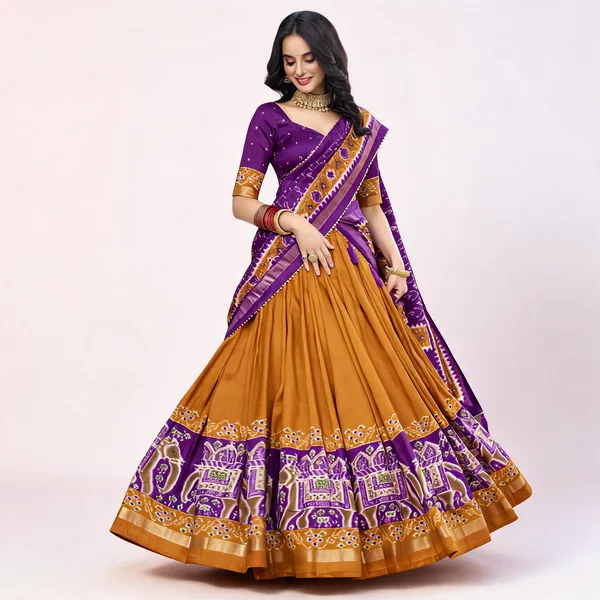 Yellow_Tussar_Silk_Patola_Print_Trendy_Lehenga_Choli_For_Women