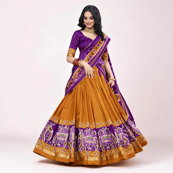 Yellow_Tussar_Silk_Patola_Print_Trendy_Lehenga_Choli_For_Women