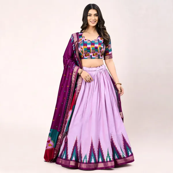 Light_Purple_Color_Tussar_Silk_Printed_Navratri_Lehenga_Choli_For_Women