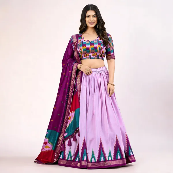 Light_Purple_Color_Tussar_Silk_Printed_Navratri_Lehenga_Choli_For_Women