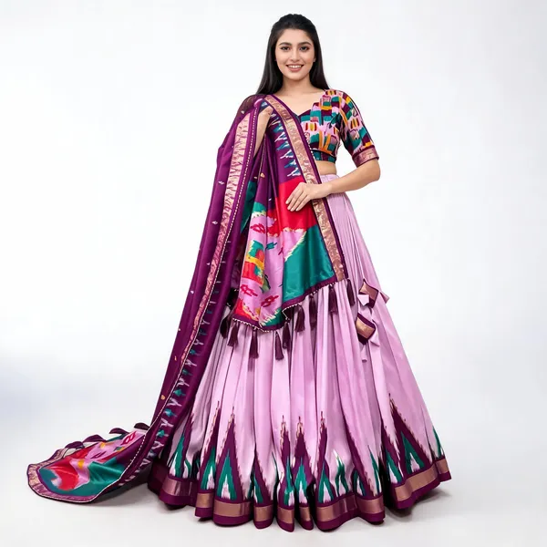 Light_Purple_Color_Tussar_Silk_Printed_Navratri_Lehenga_Choli_For_Women