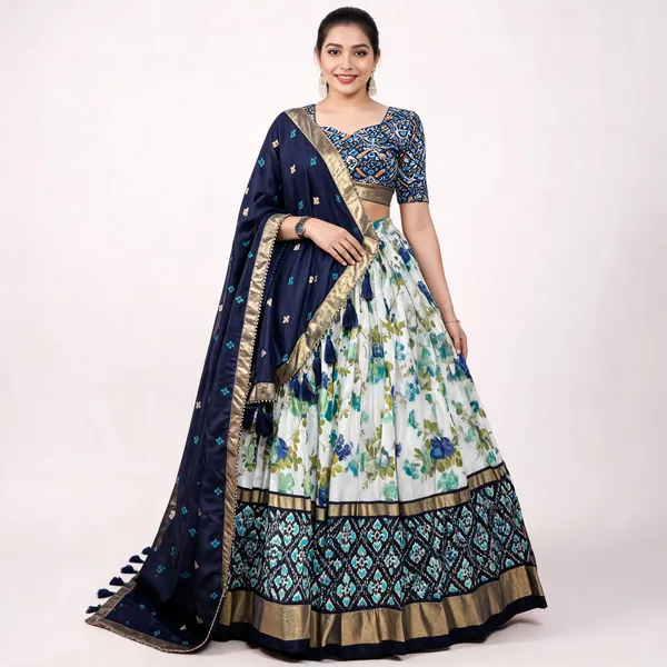 Dola_Silk_Blue_Patola_Print_Traditional_Lehenga_Choli_(Flower_N.Blue)_For_Women