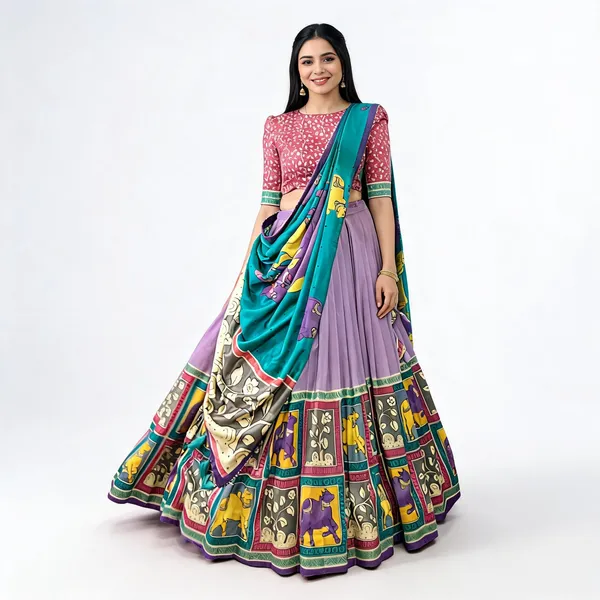 Luvender_Color_Tussar_Silk_Foil_Print_Lehenga_Choli_For_Women
