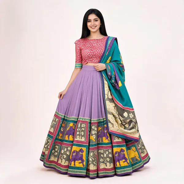 Luvender_Color_Tussar_Silk_Foil_Print_Lehenga_Choli_For_Women