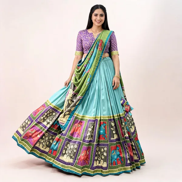 Sea_Green_Color_Tussar_Silk_Foil_Print_Lehenga_Choli_For_Women