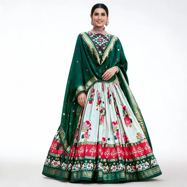 Navratri_Special_Green_Color_Patola_Print_Lehenga_Choli_For_Women