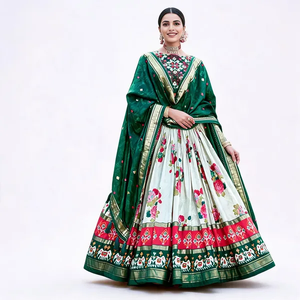 Navratri_Special_Green_Color_Patola_Print_Lehenga_Choli_For_Women