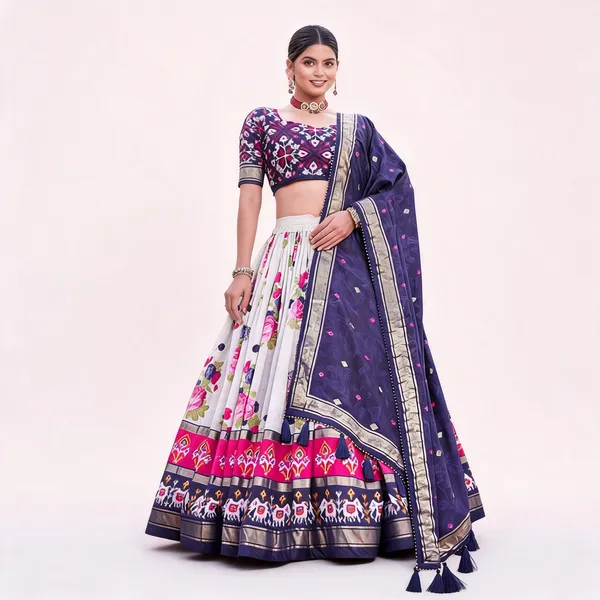 Navy_Blue_Color_Patola_Print_Lehenga_Choli_For_Women