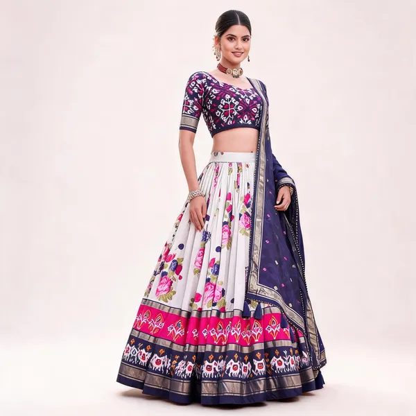 Navy_Blue_Color_Patola_Print_Lehenga_Choli_For_Women