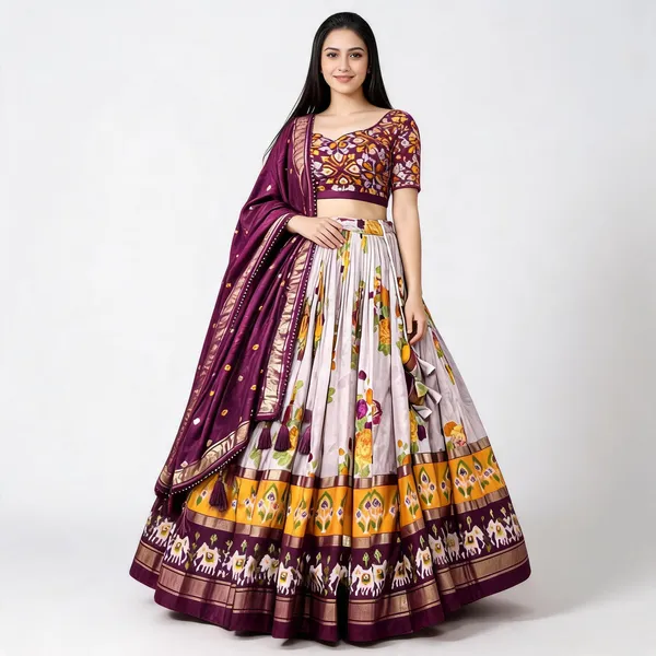 Navratri_Special_Wine_Color_Patola_Print_Lehenga_Choli_For_Women