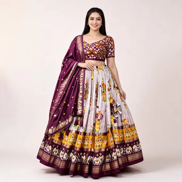 Navratri_Special_Wine_Color_Patola_Print_Lehenga_Choli_For_Women