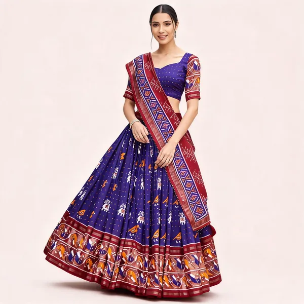 Blue_Patola_Print_Traditional_Lehenga_Choli_For_Women