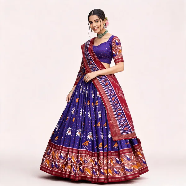 Blue_Patola_Print_Traditional_Lehenga_Choli_For_Women