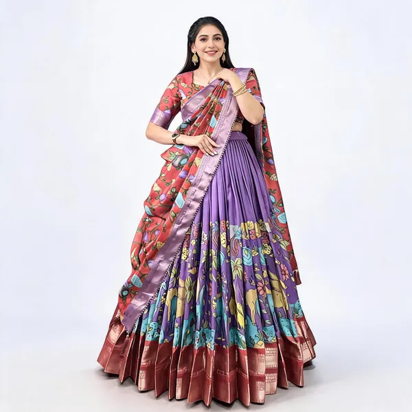Lavender_Color_Dola_Silk_Designer_Kalamkari_Print_Lehenga_Choli_For_Women