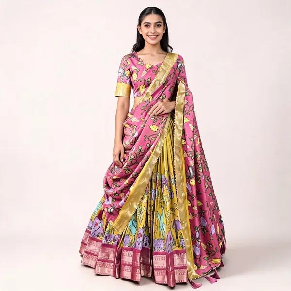Mustard_Color_Dola_Silk_Designer_Kalamkari_Print_Lehenga_Choli_For_Women