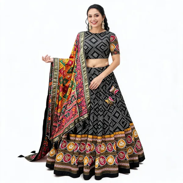 Navratri_Special_Black_Color_Patola_Print_Lehenga_Choli_For_Women