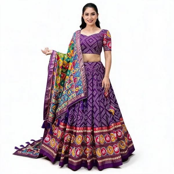 Navratri_Special_Purple_Color_Patola_Print_Lehenga_Choli_For_Women