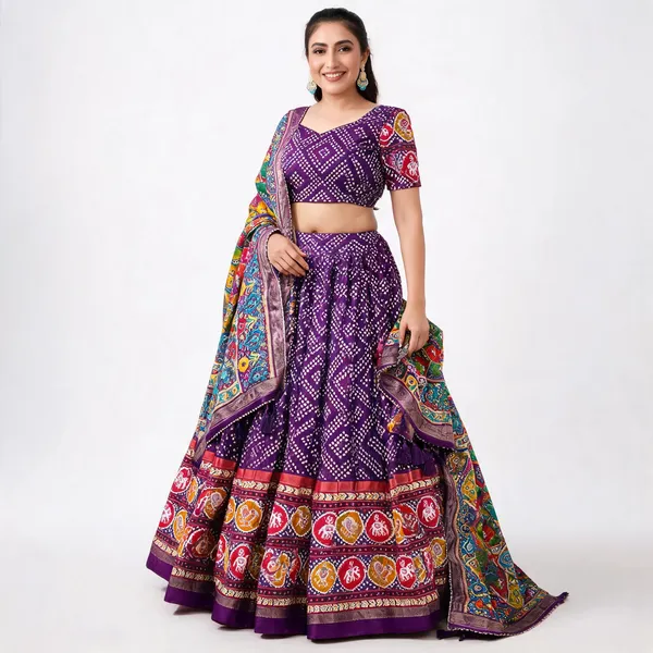 Navratri_Special_Purple_Color_Patola_Print_Lehenga_Choli_For_Women