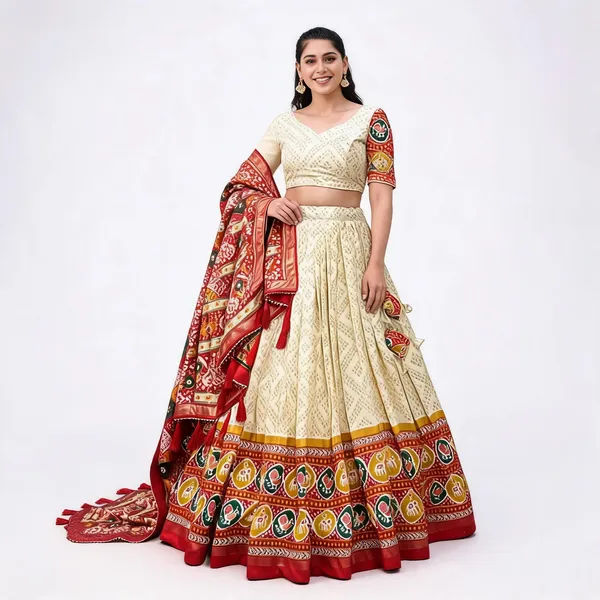 Navratri_Special_White_Color_Patola_Print_Lehenga_Choli_For_Women