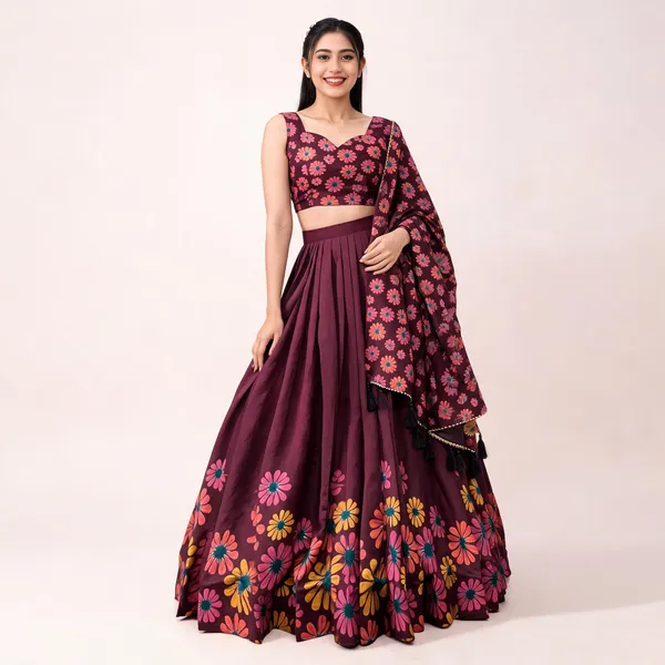 Rani_Pink_Floral_Lehenga_Choli_With_Foil_Print_And_Gota_Patti_Dupatta_For_Women