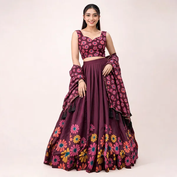 Rani_Pink_Floral_Lehenga_Choli_With_Foil_Print_And_Gota_Patti_Dupatta_For_Women