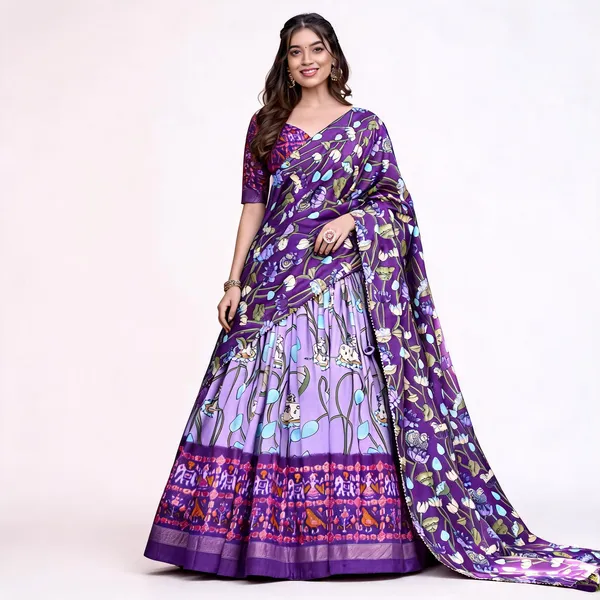 Tussar_Silk_Patola_Print_Trendy_Lehenga_Choli_In_Luvender_For_Women