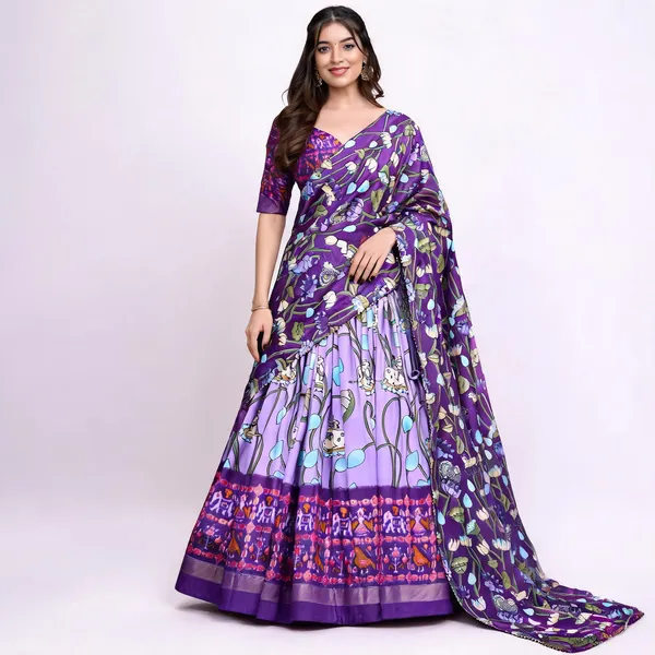 Tussar_Silk_Patola_Print_Trendy_Lehenga_Choli_In_Luvender_For_Women
