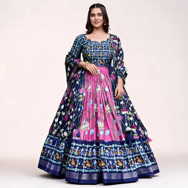 Tussar_Silk_Patola_Print_Trendy_Lehenga_Choli_In_Pink_For_Women