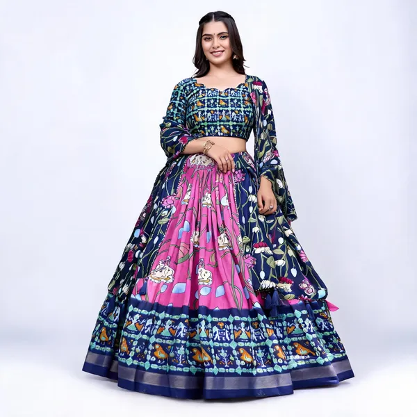 Tussar_Silk_Patola_Print_Trendy_Lehenga_Choli_In_Pink_For_Women
