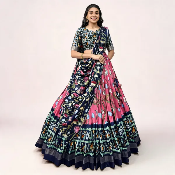 Tussar_Silk_Patola_Print_Trendy_Lehenga_Choli_In_Pink_For_Women