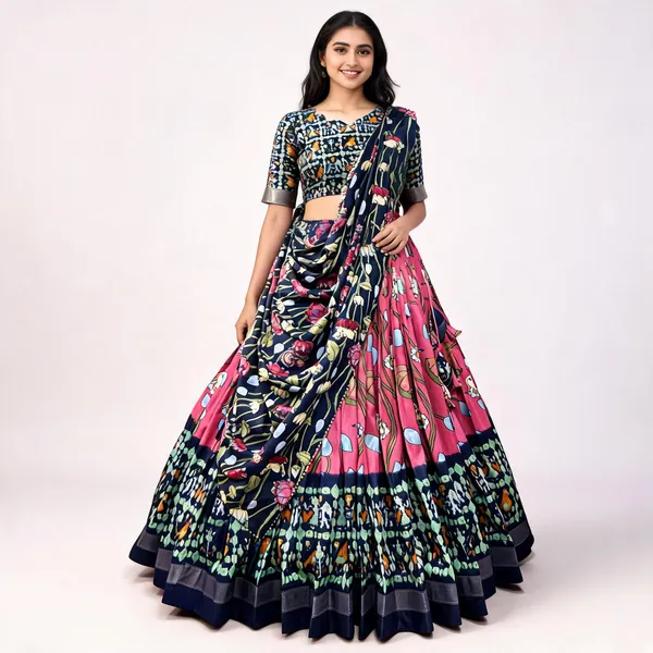 Tussar_Silk_Patola_Print_Trendy_Lehenga_Choli_In_Pink_For_Women