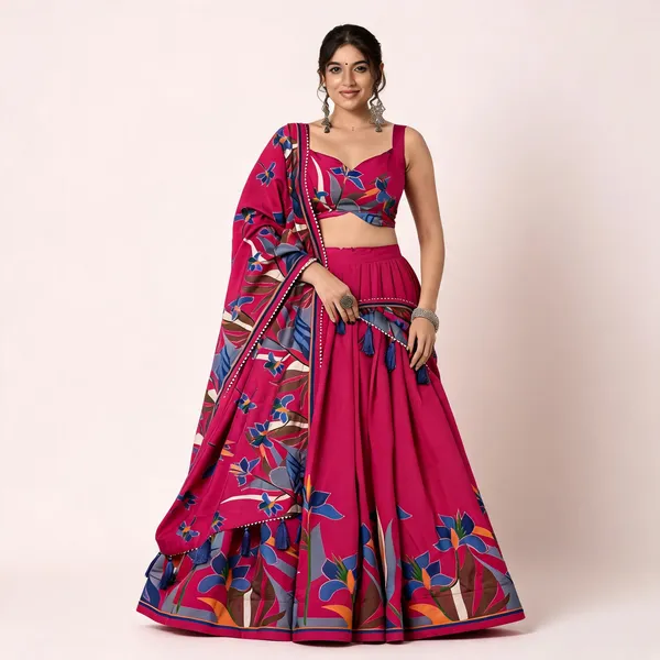 Rani_Pink_Floral_Lehenga_Choli_With_Foil_Print_And_Gota_Patti_Dupatta_For_Women