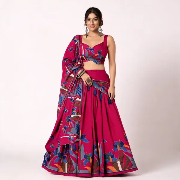 Rani_Pink_Floral_Lehenga_Choli_With_Foil_Print_And_Gota_Patti_Dupatta_For_Women
