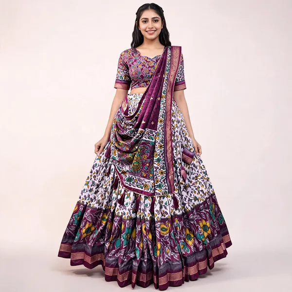 Purple_Color_Tussar_Silk_Foil_Print_Lehenga_Choli_For_Women