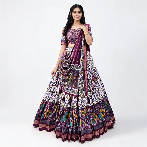 Purple_Color_Tussar_Silk_Foil_Print_Lehenga_Choli_For_Women