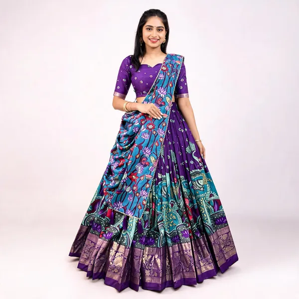 Purple_Color_Tussar_Silk_Foil_Print_Lehenga_Choli_For_Women