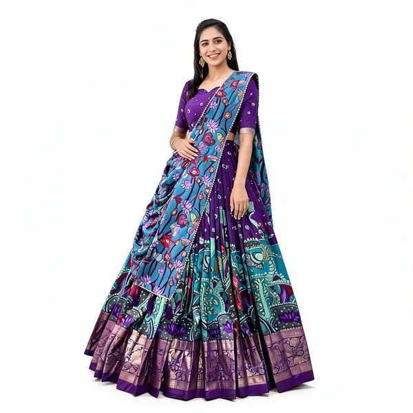 Purple_Color_Tussar_Silk_Foil_Print_Lehenga_Choli_For_Women