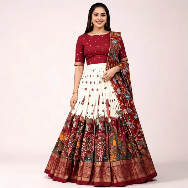 White_Color_Tussar_Silk_Foil_Print_Lehenga_Choli_For_Women