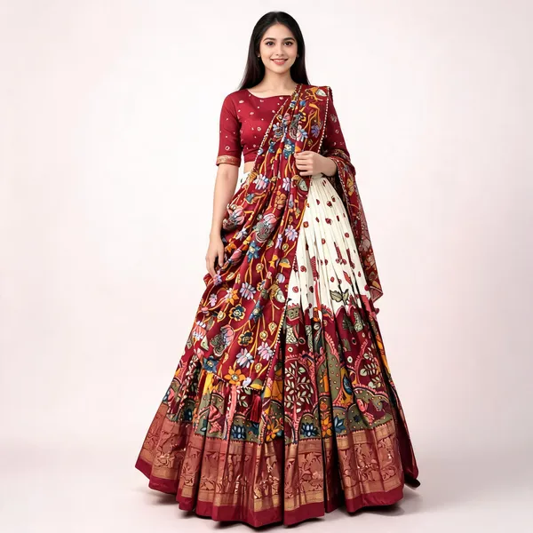 White_Color_Tussar_Silk_Foil_Print_Lehenga_Choli_For_Women