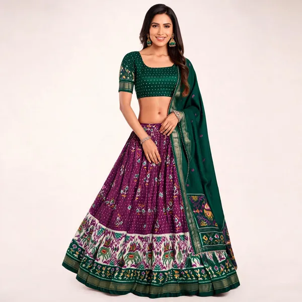 Tussar_Silk_Purple_Fabulously_Patola_Printed_Stitched_Lehenga_And_Blouse_With_Dupatta_For_Women