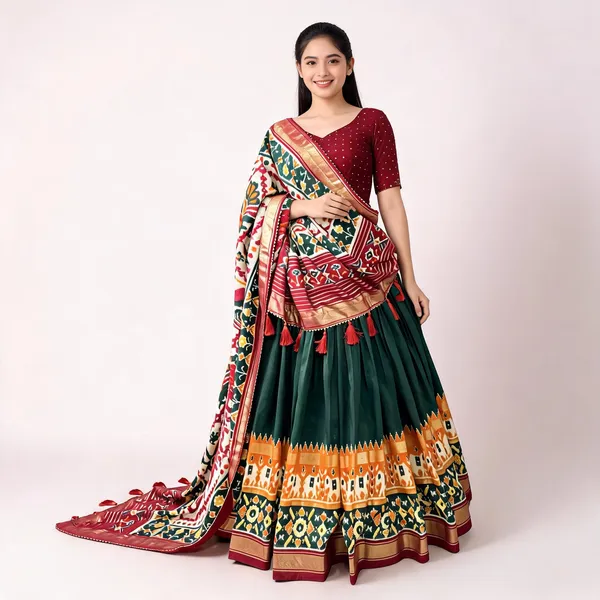 Green_Patola_Print_Traditional_Lehenga_Choli_For_Women