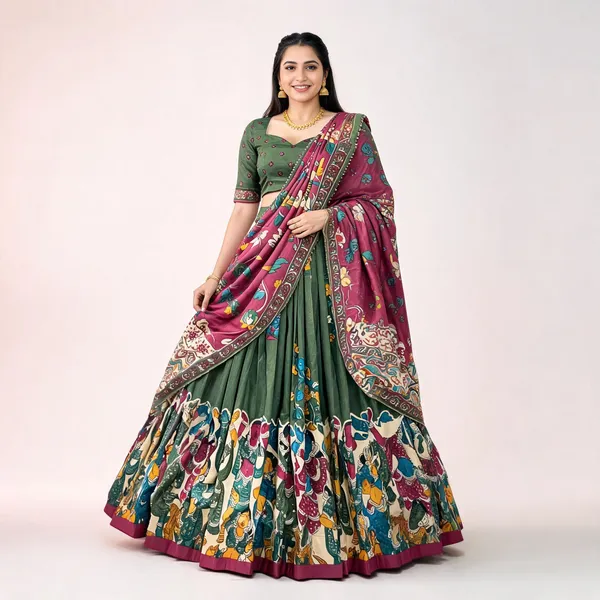 Tussar_Silk_Patola_Print_Trendy_Lehenga_Choli_In_Green_For_Women